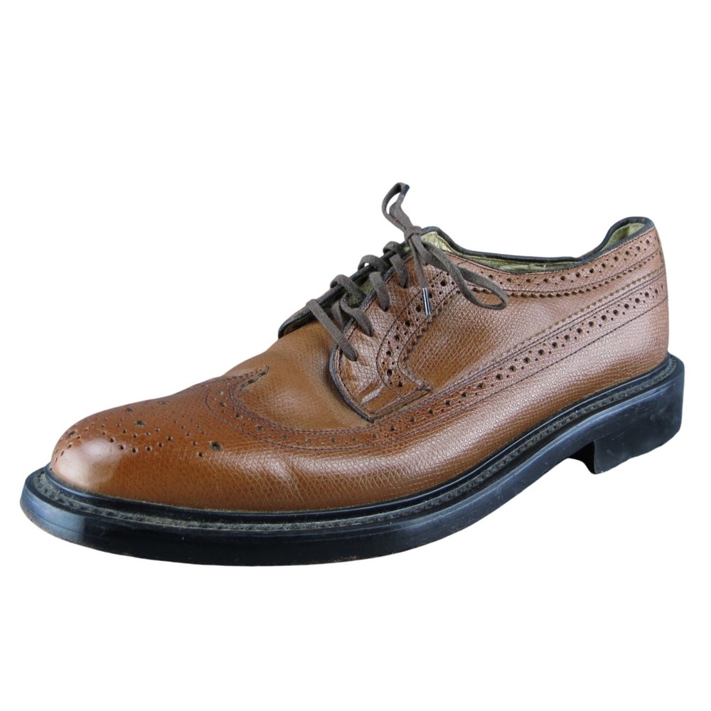 Sears 74607 Men Wingtip Oxfords Shoes Brown Leather Lace Up Size 9 Medium